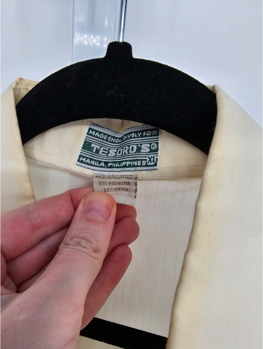 Tesoro's Men's Cream Short Sleeve Polyester Button Down Collared Shirt Size XL - Picture 3 of 4